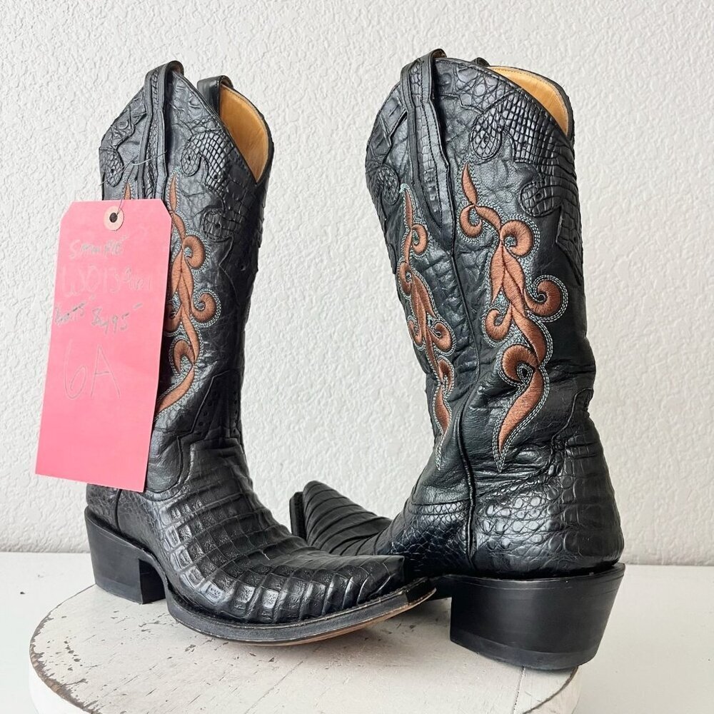 Rod Patrick Womens Cowboy Boots 6A Black Caiman Western Cowgirl Tall Pointed Toe